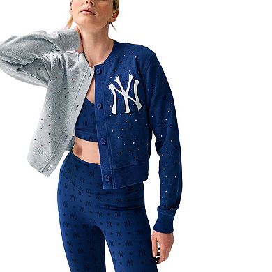 Women's Terez Gray/Navy New York Yankees Cropped Button-Up Cardigan