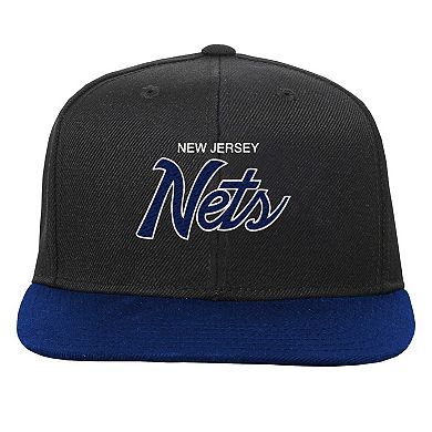 Youth Mitchell & Ness Black New Jersey Nets Team Script Snapback Hat