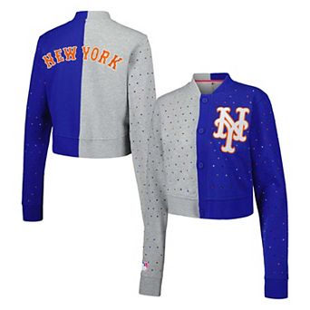 Women's Gray/Royal New York Mets Cropped Button-Up Cardigan