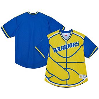 Men's Mitchell & Ness Gold Golden State Warriors Jumbotron 3.0 Mesh V-Neck T-Shirt
