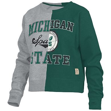 Women's Pressbox Heather Gray Michigan State Spartans Half and Half Raglan Pullover Sweatshirt