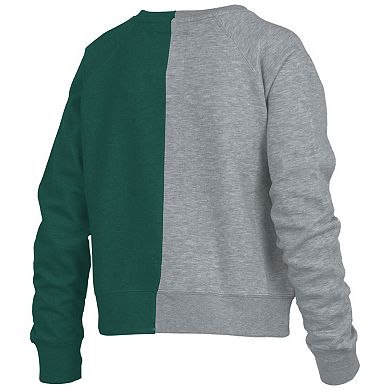 Women's Pressbox Heather Gray Michigan State Spartans Half and Half Raglan Pullover Sweatshirt