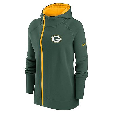 Women's Nike Green Green Bay Packers Asymmetrical Raglan Full-Zip Hoodie