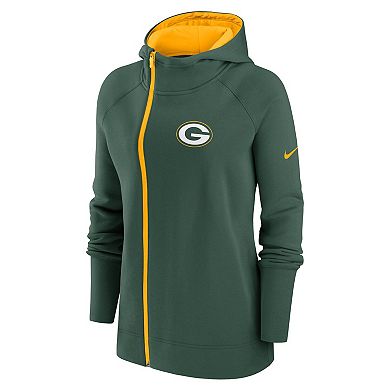 Women's Nike  Green Green Bay Packers Asymmetrical Raglan Full-Zip Hoodie
