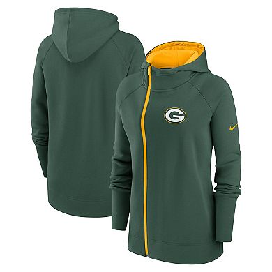 Women's Nike  Green Green Bay Packers Asymmetrical Raglan Full-Zip Hoodie