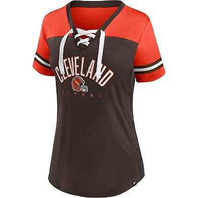 Women's Fanatics Branded Brown/Orange Cleveland Browns Blitz & Glam Lace-Up V-Neck Jersey T-Shirt