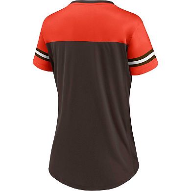 Women's Fanatics Branded Brown/Orange Cleveland Browns Blitz & Glam Lace-Up V-Neck Jersey T-Shirt