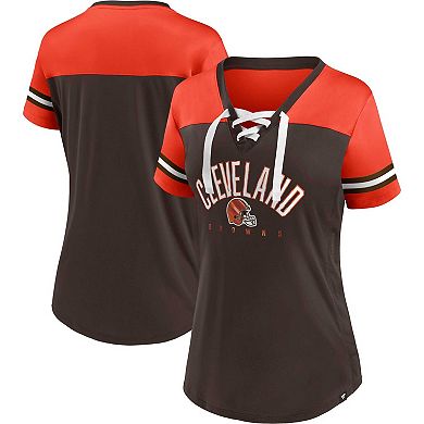 Women's Fanatics Branded Brown/Orange Cleveland Browns Blitz & Glam Lace-Up V-Neck Jersey T-Shirt