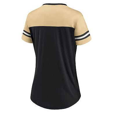 Women's Fanatics Branded Black/Vegas Gold New Orleans Saints Blitz & Glam Lace-Up V-Neck Jersey T-Shirt