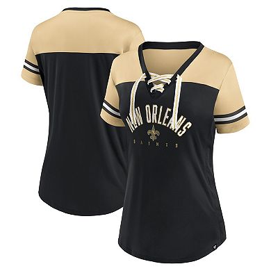 Women's Fanatics Branded Black/Vegas Gold New Orleans Saints Blitz & Glam Lace-Up V-Neck Jersey T-Shirt