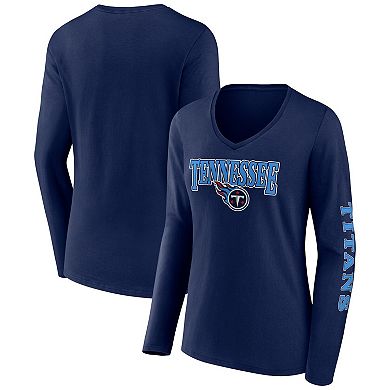 Women's Fanatics Branded Navy Tennessee Titans Wordmark Long Sleeve V-Neck T-Shirt