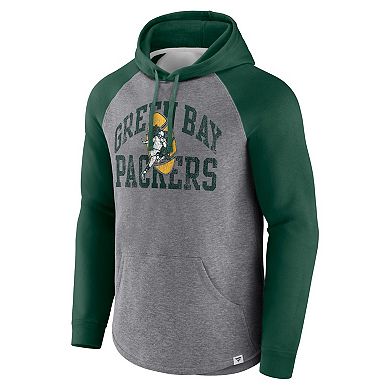 Men's Fanatics Branded Heather Gray Green Bay Packers Favorite Arch Raglan Pullover Hoodie