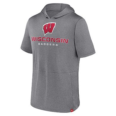 Men's Fanatics Branded Heather Gray Wisconsin Badgers Modern Stack Hoodie T-Shirt