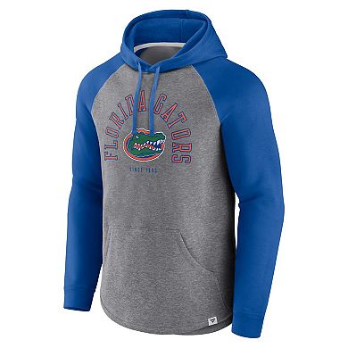 Men's Fanatics Branded Royal/Heather Gray Florida Gators Wrap Up Raglan Pullover Hoodie