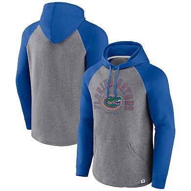 Men's Fanatics Branded Royal/Heather Gray Florida Gators Wrap Up Raglan Pullover Hoodie