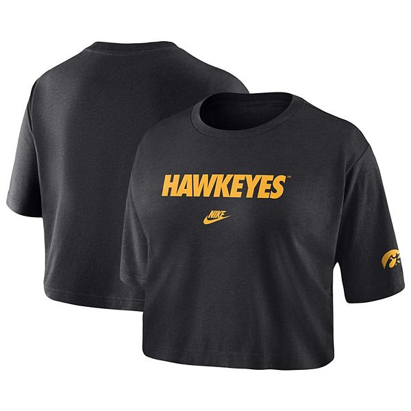 Women's Nike Black Iowa Hawkeyes Wordmark Cropped T-Shirt