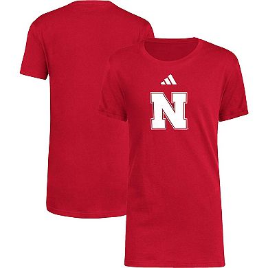 Youth adidas Scarlet Nebraska Huskers 2023 Sideline Locker Room Logo Fresh T-Shirt
