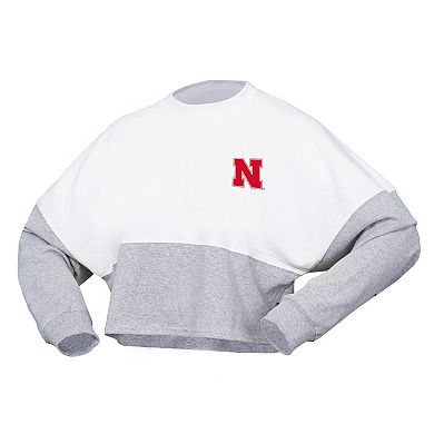 Women's Spirit Jersey  White Nebraska Huskers Heather Block Cropped Long Sleeve Jersey T-Shirt