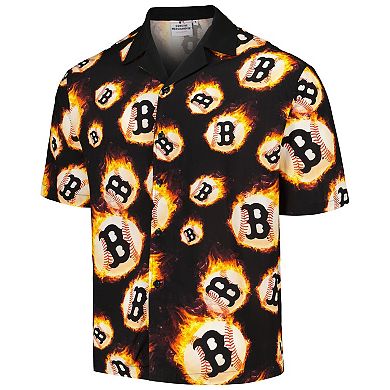 Men's Black Boston Red Sox Flame Fireball Button-Up Shirt