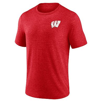 Men's Fanatics Branded Heather Red Wisconsin Badgers Old-School Bold Tri-Blend T-Shirt