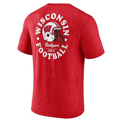 Men's Fanatics Branded Heather Red Wisconsin Badgers Old-School Bold Tri-Blend T-Shirt
