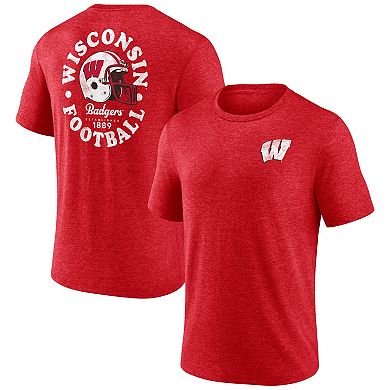 Men's Fanatics Branded Heather Red Wisconsin Badgers Old-School Bold Tri-Blend T-Shirt