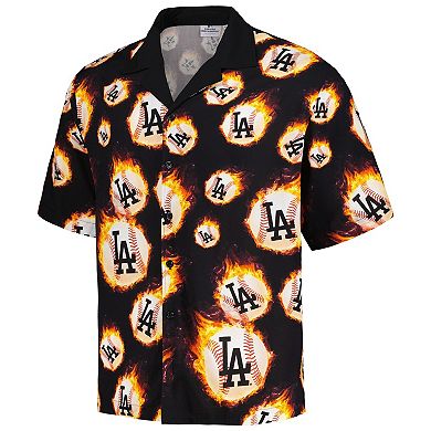 Men's PLEASURES Black Los Angeles Dodgers Flame Fireball Button-Up Shirt