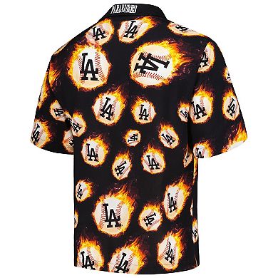 Men's PLEASURES Black Los Angeles Dodgers Flame Fireball Button-Up Shirt