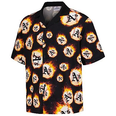 Men's Black Oakland Athletics Flame Fireball Button-Up Shirt