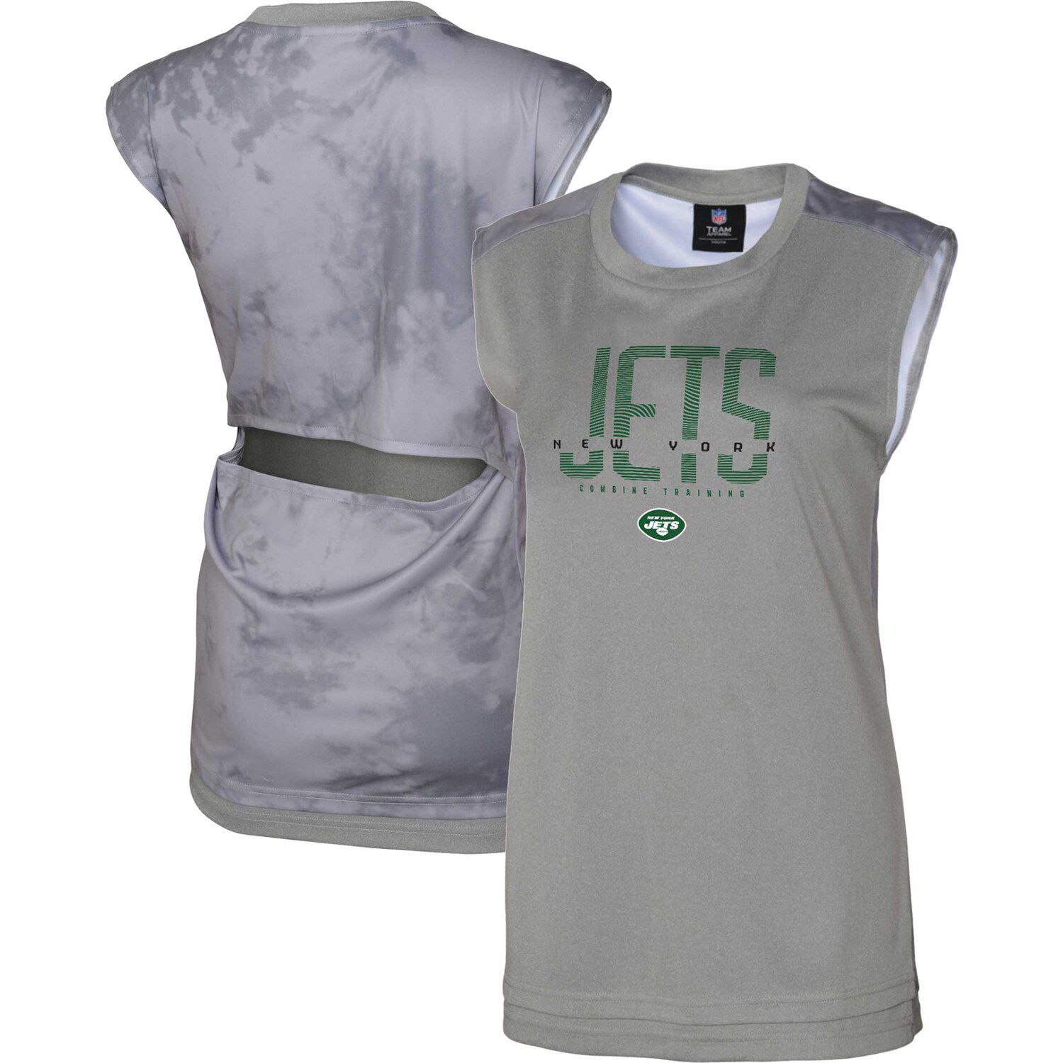 Women's Majestic Threads Sauce Gardner Green New York Jets Name & Number Off-Shoulder Script Cropped Long Sleeve V-Neck T-Shirt Size: Small