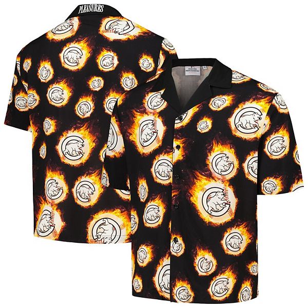 Men's Black Chicago Cubs Flame Fireball Button-Up Shirt