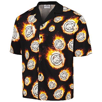 Men's Black Chicago Cubs Flame Fireball Button-Up Shirt