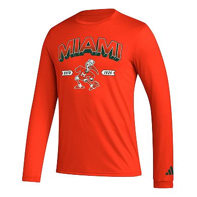 Men's adidas Orange Miami Hurricanes Mighty Mascot Pregame Long Sleeve T-Shirt