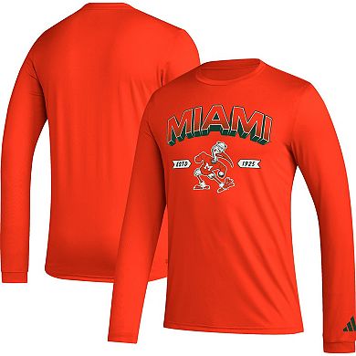 Men's adidas Orange Miami Hurricanes Mighty Mascot Pregame Long Sleeve T-Shirt