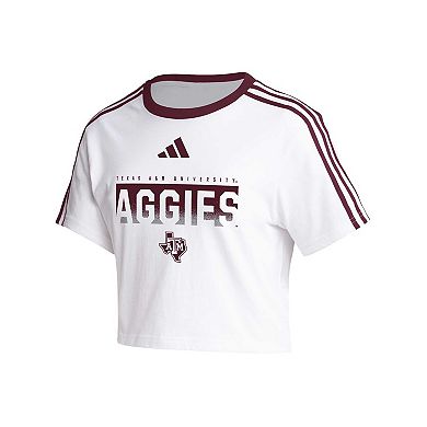 Women's adidas White Texas A&M Aggies Three-Stripes Cropped T-Shirt