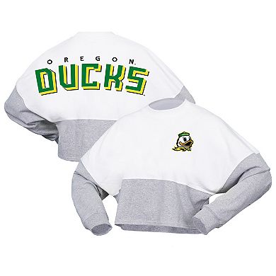 Women's Spirit Jersey  White Oregon Ducks Heather Block Cropped Long Sleeve Jersey T-Shirt