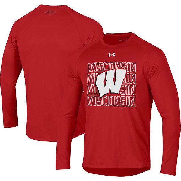 Men's Under Armour Red Wisconsin Badgers 2023 Sideline Tech Raglan Long ...