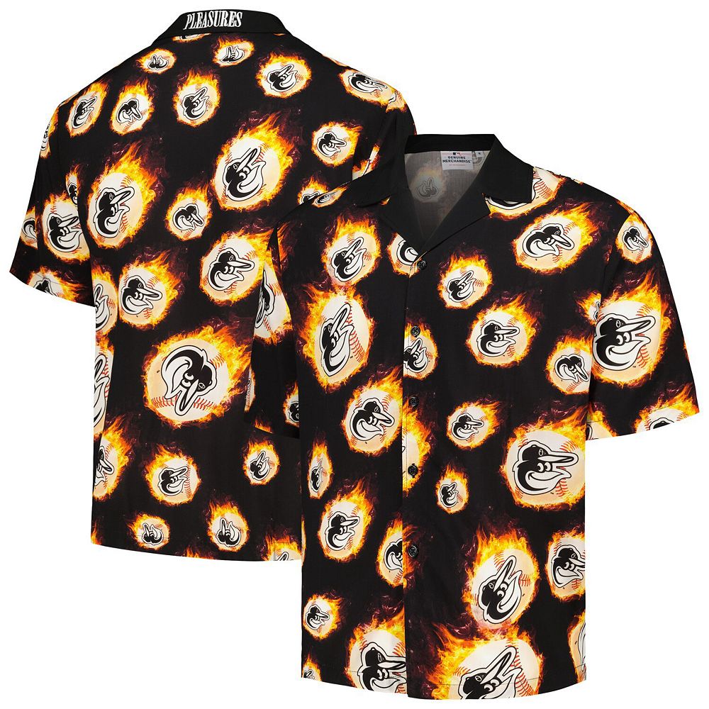 Men's Black Baltimore Orioles Flame Fireball Button-Up Shirt
