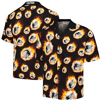 Men's Black Baltimore Orioles Flame Fireball Button-Up Shirt