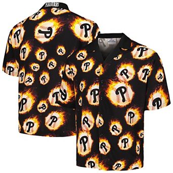 Men's Black Philadelphia Phillies Flame Fireball Button-Up Shirt