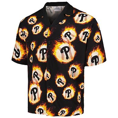 Men's Black Philadelphia Phillies Flame Fireball Button-Up Shirt