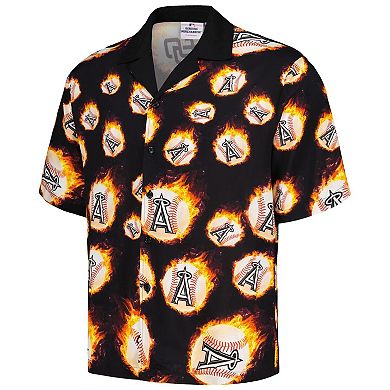 Men's Black Los Angeles Angels Flame Fireball Button-Up Shirt
