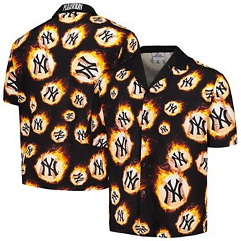 Men's Black New York Yankees Flame Fireball Button-Up Shirt