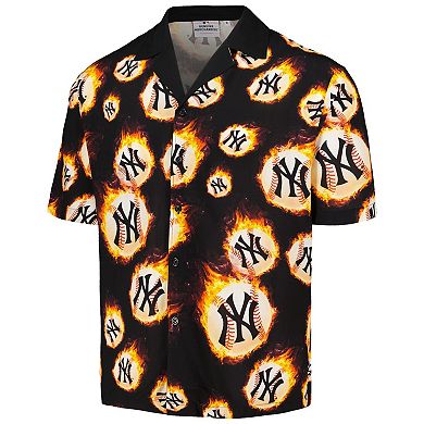 Men's Black New York Yankees Flame Fireball Button-Up Shirt