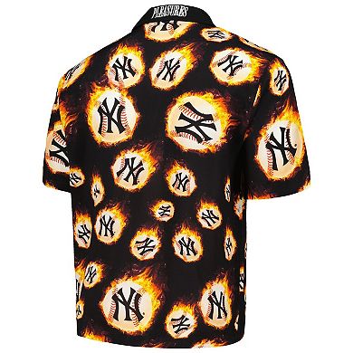 Men's Black New York Yankees Flame Fireball Button-Up Shirt
