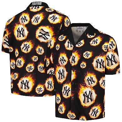 Men's Black New York Yankees Flame Fireball Button-Up Shirt