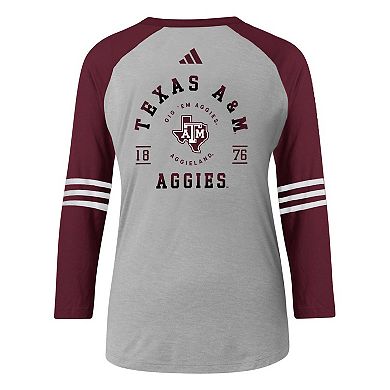 Women's adidas Gray Texas A&M Aggies Baseball Raglan 3/4-Sleeve T-Shirt