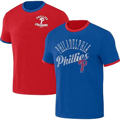 Men's Darius Rucker Collection by Fanatics Red/Royal Philadelphia Phillies Two-Way Ringer Reversible T-Shirt