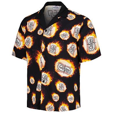 Men's Black Seattle Mariners Flame Fireball Button-Up Shirt