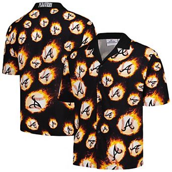 Men's Black Atlanta Braves Flame Fireball Button-Up Shirt